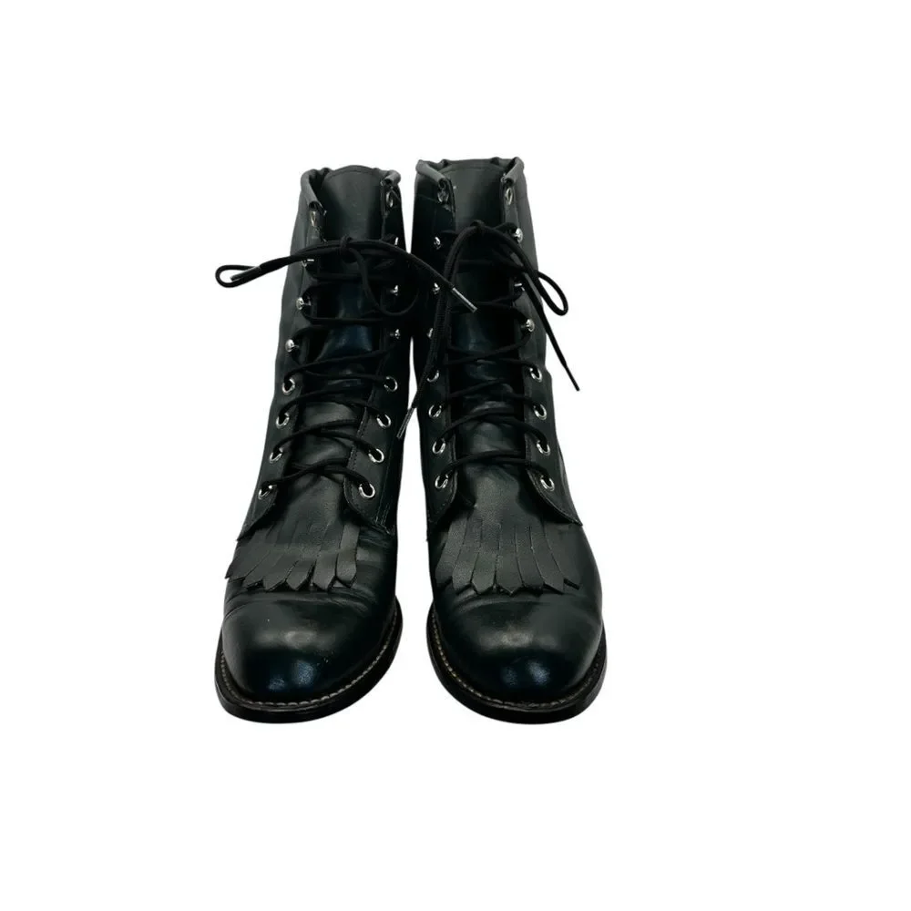 Vintage TEXAS USA Leather Kiltie Lace-Up Boots Green Men’s 7M Women’s 8.5 9